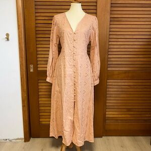 ASOS Lace Button-Front Dress in Soft Peach